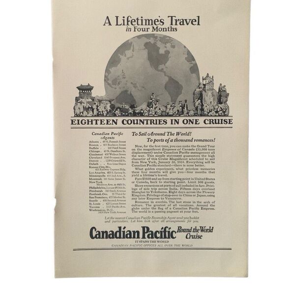 Vintage 1923 Canadian Pacific Lifetimes Travel Ad Advertisement - Picture 1 of 5